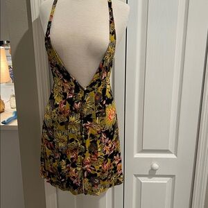 Floral Yellow and Black Sleeveless Maxi Dress